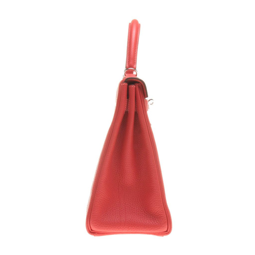 Hermes Rouge Pivoine Clemence Leather Kelly 32cm (R Stamp)