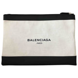Balenciaga navy cabas beige cotton clutch bag