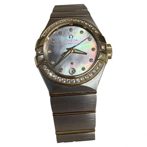 Omega constellation black gold and steel watch