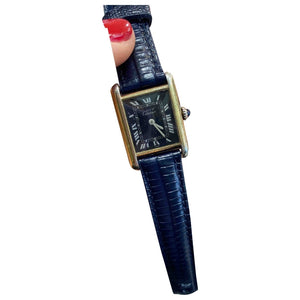 Cartier tank must blue silver gilt watch