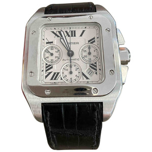 Cartier santos 100 xl chronographe silver steel watch
