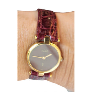 Cartier must vendôme  burgundy silver gilt watch