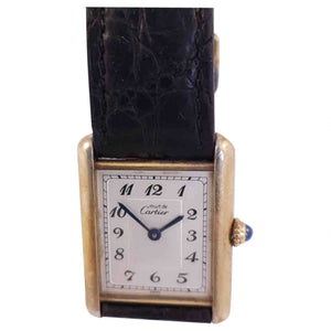 Cartier tank must black silver gilt watch