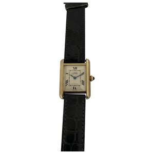 Cartier tank must white silver gilt watch