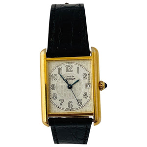 Cartier tank must white silver gilt watch