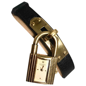 Hermès kelly black gold plated watch