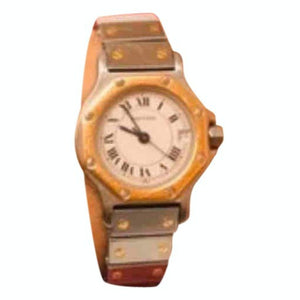 Cartier santos ronde silver gold and steel watch