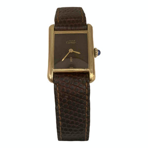 Cartier tank must burgundy silver gilt watch