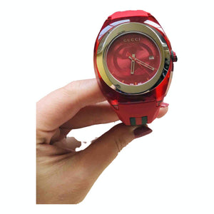 Gucci sync red steel watch