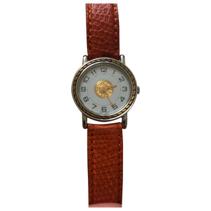 Hermès clipper orange gold plated watch