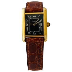 Cartier tank must black silver gilt watch