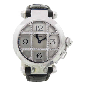 Cartier pasha grille silver white gold watch