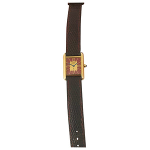 Cartier tank must burgundy silver gilt watch