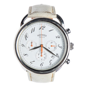 Hermès arceau chronographe white steel watch
