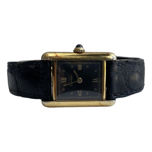 Cartier tank must black silver gilt watch