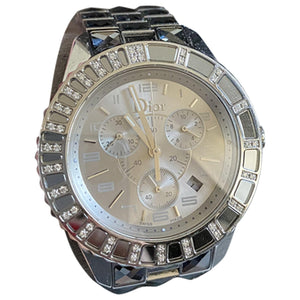 Dior christal chronographe silver steel watch