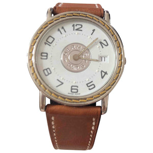 Hermès sellier silver steel watch