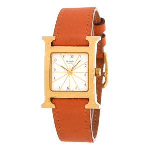 Hermès heure h brown gold plated watch