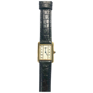 Cartier tank must white silver gilt watch