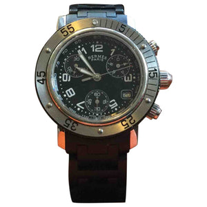 Hermès clipper chronographe black steel watch