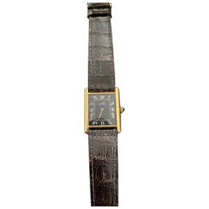 Cartier tank must black silver gilt watch