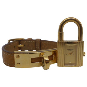 Hermès kelly camel gold plated watch