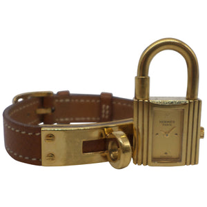 Hermès kelly brown gold plated watch
