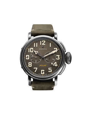 Zenith - Pilot Type 20 Chronograph Ton-Up 45mm - men - Nubuck Leather/Rubber/Titanium/Steel - One Size - C773 Slate Grey B Green Oily