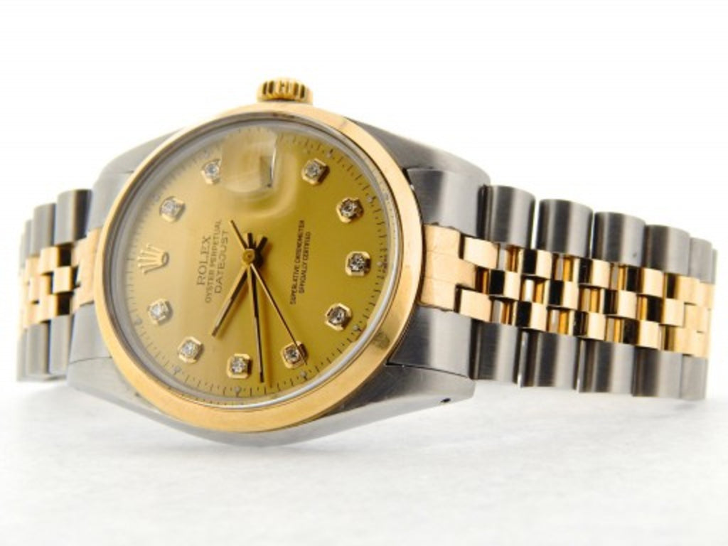 Pre Owned Mens Rolex Two-Tone Datejust with a Gold Diamond Dial 16013