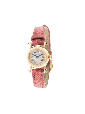 Cartier - Pre-owned Diabolo mini watch - women - 18kt Gold/Calf Leather - One Size - Red