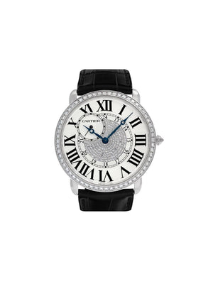 Cartier - 2010 pre-owned Ronde Louis 42mm - men - Calf Leather/18kt White Gold/Diamond/Sapphire - One Size - Black