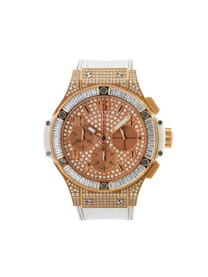 Hublot - 2015 pre-owned Big Bang 41mm - men - Calf Leather/Diamond/18kt Rose Gold/Sapphire Glass - One Size - SILVER