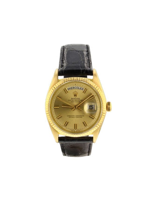 Rolex - 1966 pre-owned Day-Date 36mm - men - 18kt Yellow Gold/Leather - One Size - GOLD