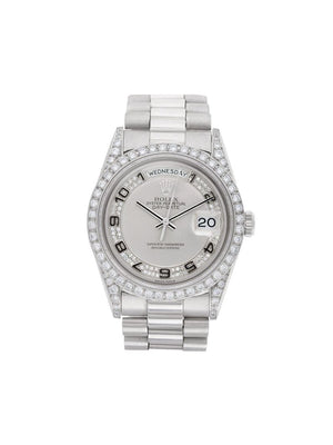 Rolex - 1993 pre-owned Day-Date 36mm - unisex - Diamond/Platinum/Rhodium Plated Sterling Silver - One Size - SILVER