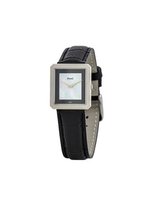 Piaget - 1980 pre-owned Miss Protocole 20mm - women - Leather/18kt White Gold - One Size - MOTHER OF PEARL