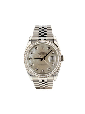 Rolex - 2016 pre-owned Datejust 36mm - women - Diamond/18kt White Gold/Mother of Pearl/stainless steel - One Size - WHITE