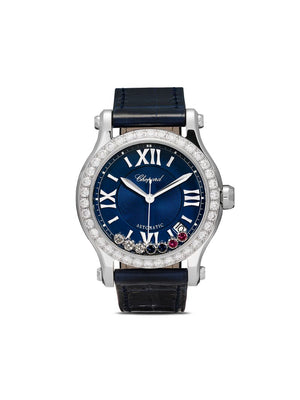 Chopard - Happy Sport London limited-edition 36mm - women - Leather/Diamond/Sapphire/Sapphire Crystal - One Size - Stainless Steel