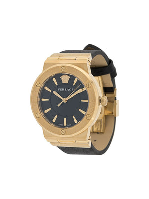 Versace - Greca logo 38mm watch - women - Leather/stainless steel/glass/Sapphire Crystal - One Size - Black