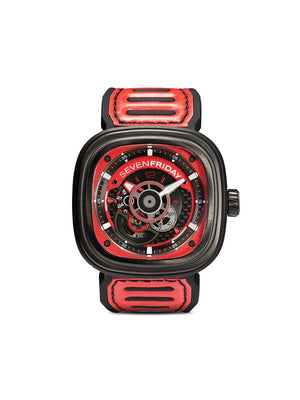 SEVENFRIDAY - SF-P3 47mm - men - Leather/Silicone/stainless steel - One Size - black and red