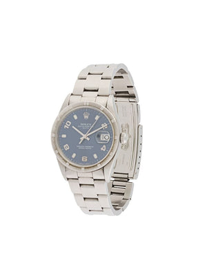 Rolex - pre-owned Oyster Perpetual Date Wristwatch - women - stainless steel - One Size - Blue