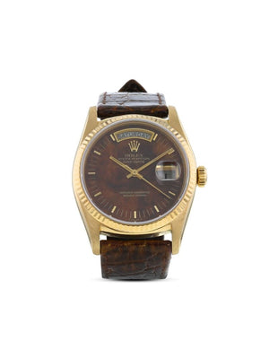 Rolex - 1991 pre-owned Day-Date 36mm - unisex - Leather/Sapphire Glass/Yellow Gold - One Size - brown