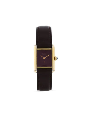 Cartier - 1990 pre-owned Tank Must 20.5mm - women - Leather/Gold Plated Sterling Silver - One Size - BURGUNDY