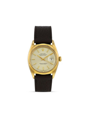 Rolex - 1971 pre-owned Datejust 34mm - men - Leather/Yellow Gold - One Size - GILT
