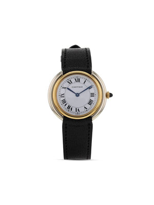 Cartier - 1970 pre-owned Ellipse 33mm - women - Leather/Yellow Gold - One Size - WHITE