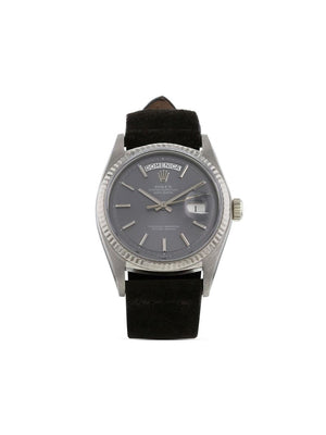 Rolex - 1976 pre-owned Day-Date 36mm - unisex - Leather/White Gold - One Size - grey