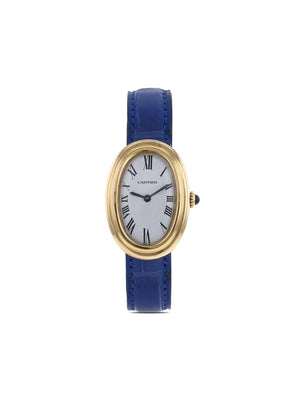 Cartier - 1990 pre-owned Baignoire 23mm - women - Leather/Sapphire/Yellow Gold - One Size - White