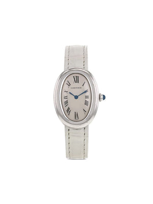 Cartier - 1990s pre-owned Baigonoir 22mm - women - Leather/Steel/Sapphire/White Gold - One Size - White