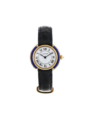 Cartier - 1980 pre-owned Ceinture 26mm - women - Leather/Sapphire Glass/Yellow Gold - One Size - White