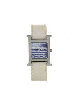 Hermès - 2000 pre-owned Heure H 21mm - women - Leather/Steel/Sapphire Glass - One Size - Blue