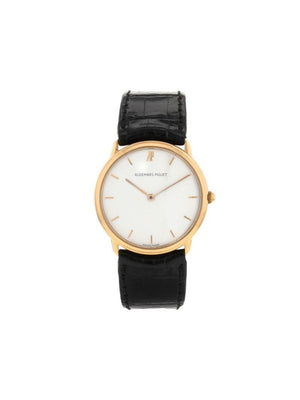 Audemars Piguet - 1990 pre-owned mechanical 34mm - unisex - Leather/Sapphire Glass/Yellow Gold - One Size - White